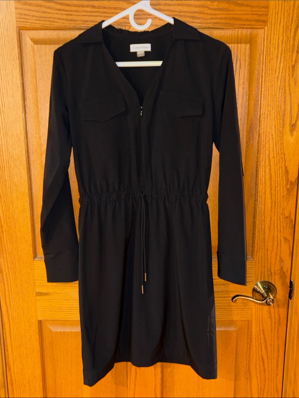 Calvin Klein sz 2 shorter black professional sexy fun dress long sleeves flowy